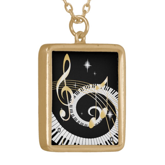Piano Keys and Golden Music Notes Gold Plated Necklace (Front Left)