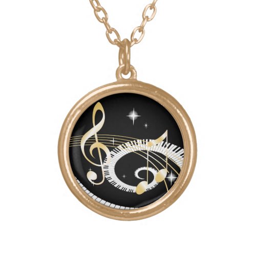 Piano Keys and Golden Music Notes Gold Plated Necklace