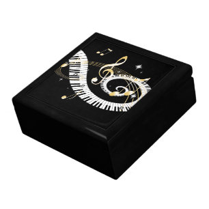 Piano Keys and Golden Music Notes Jewelry Box
