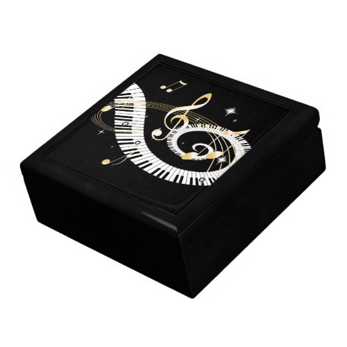 Piano Keys and Golden Music Notes Jewelry Box