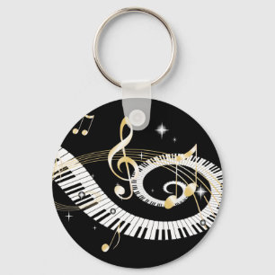 Piano Keys and Golden Music Notes Keychain