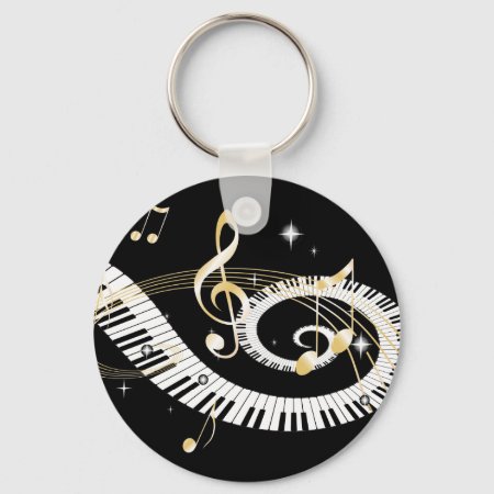 Piano Keys And Golden Music Notes Keychain