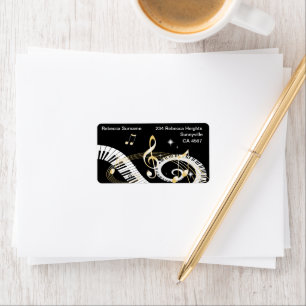 Piano Keys and Golden Music Notes Label