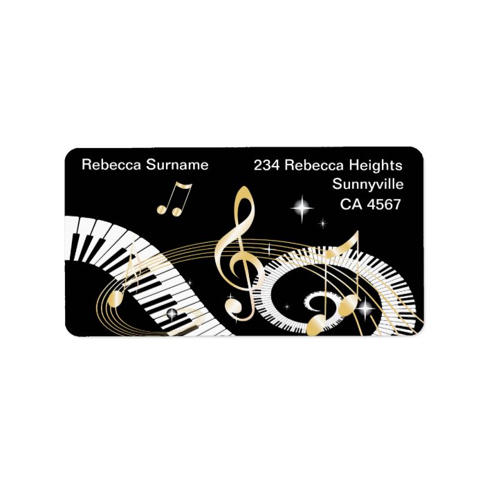 Piano Keys And Golden Music Notes Label
