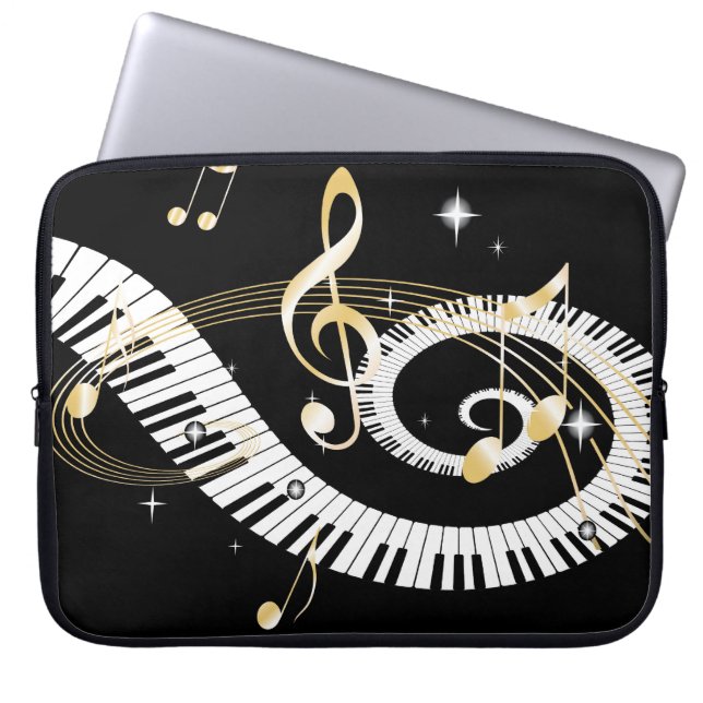 Piano Keys and Golden Music Notes Laptop Sleeve (Front)