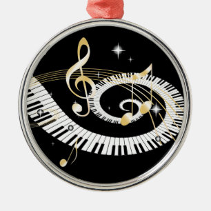 Piano Keys and Golden Music Notes Metal Ornament