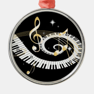 Piano Keys and Golden Music Notes Metal Ornament