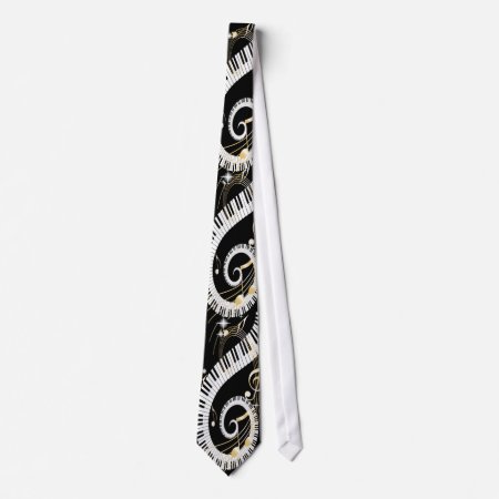 Piano Keys And Golden Music Notes Neck Tie