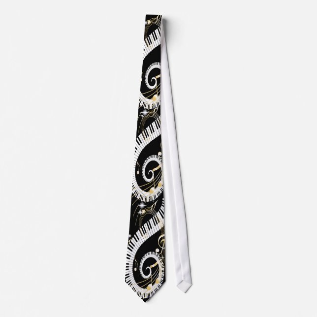 Piano Keys and Golden Music Notes Neck Tie (Front)
