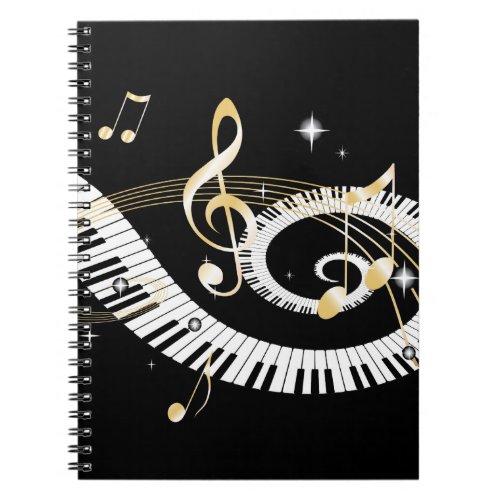 Piano Keys and Golden Music Notes Notebook