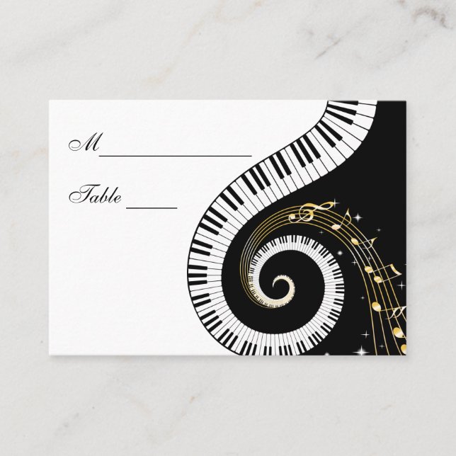 Piano Keys and Golden Music Notes Place Setting Place Card (Front)