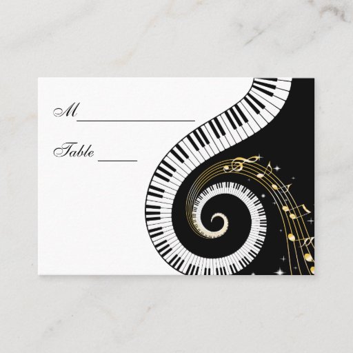 Customizable Piano Keys and Golden Music Notes Place Setting Business Card Template
