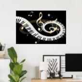 Piano Keys and Golden Music Notes Poster | Zazzle