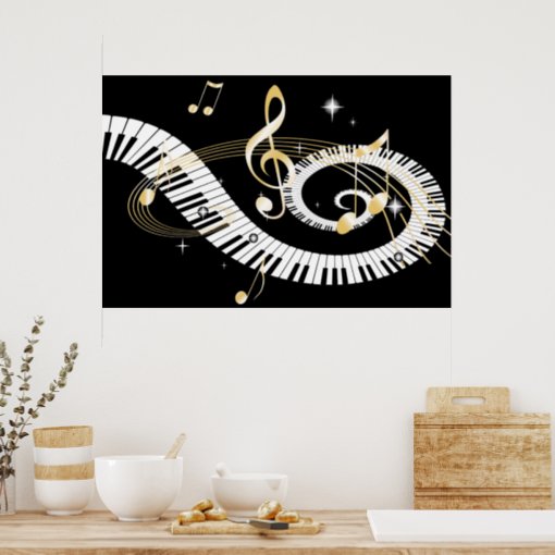 Piano Keys and Golden Music Notes Poster | Zazzle