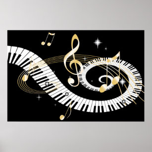 Piano Keys and Golden Music Notes Poster