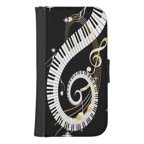 Piano Keys and Golden Music Notes Wallet Phone Case For Samsung Galaxy S4