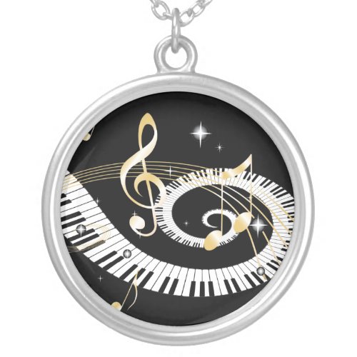 Piano Keys and Golden Music Notes Silver Plated Necklace