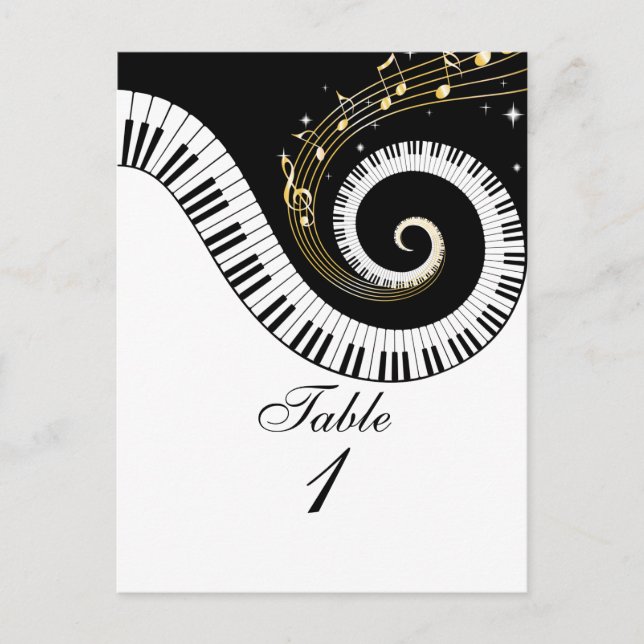 Piano Keys and Golden Music Notes Table Number (Front)