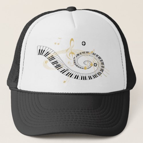 Swirling Piano Keys and Golden Music Notes Trucker Hat