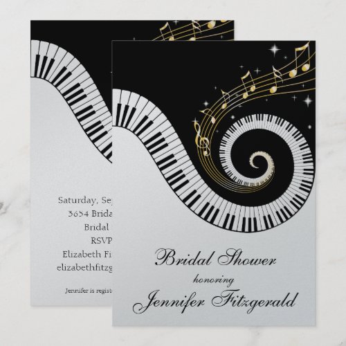 Piano Keys and Golden Musical Notes Bridal Shower Personalized Invitation