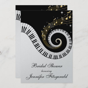 Piano Keys and Golden Musical Notes Bridal Shower Invitation