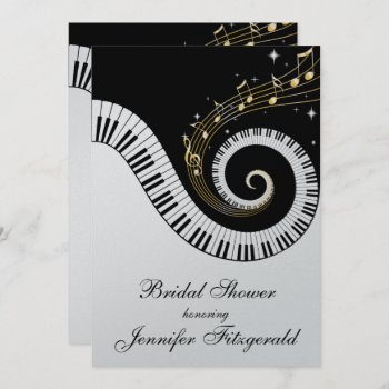 Piano Keys And Golden Musical Notes Bridal Shower Invitation by giftsbonanza at Zazzle