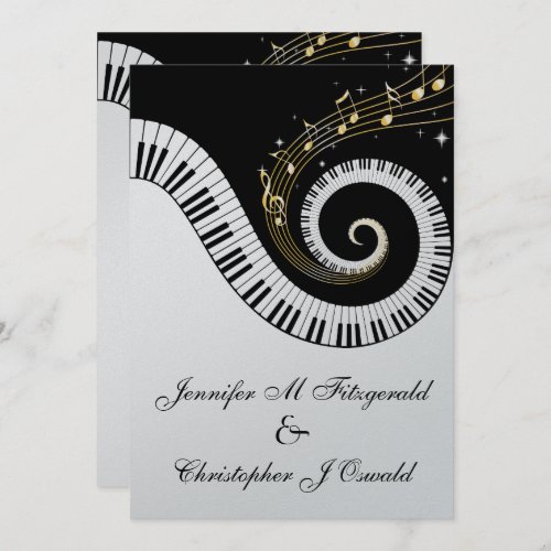 Piano Keys and Golden Musical Notes Wedding Invitation