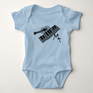 piano keys and guitar baby onsie bodysuit