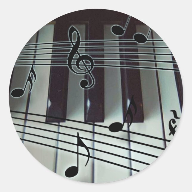 Piano Keys and Music Notes Classic Round Sticker (Front)