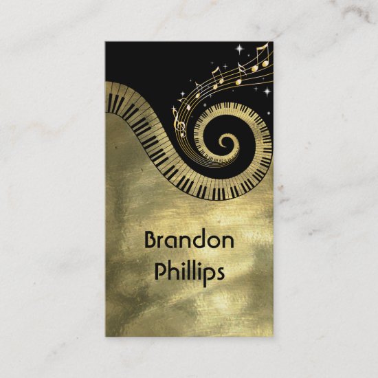 Piano Keys and Music Notes Golden Business Card