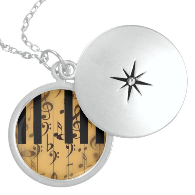 Piano Keys and Musical Notes Locket Necklace (Front)