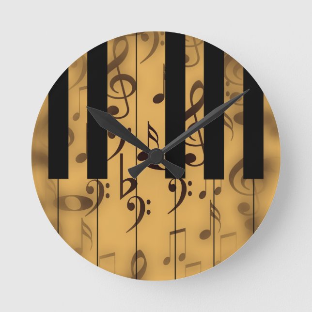 Piano Keys and Musical Notes Round Clock (Front)