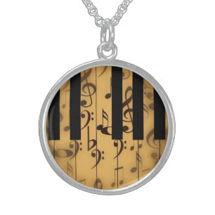 Piano Keys and Musical Notes Sterling Silver Necklace