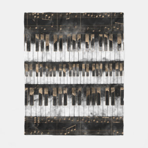 Piano keys and Notes - Watercolor and gold Fleece Blanket