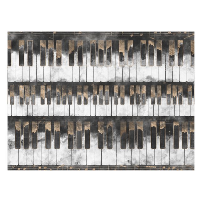 Piano keys and Notes - Watercolor and gold Tablecloth (Front (Horizontal))