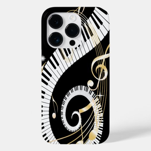 Piano Keys and Swirling Golden Music Notes Case_Mate iPhone 14 Pro Case