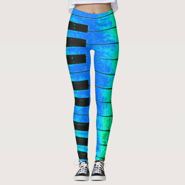 PIANO Keys Black and Blue Leggings (Front)