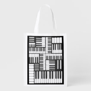 Piano Keys Black and White Grocery Bag