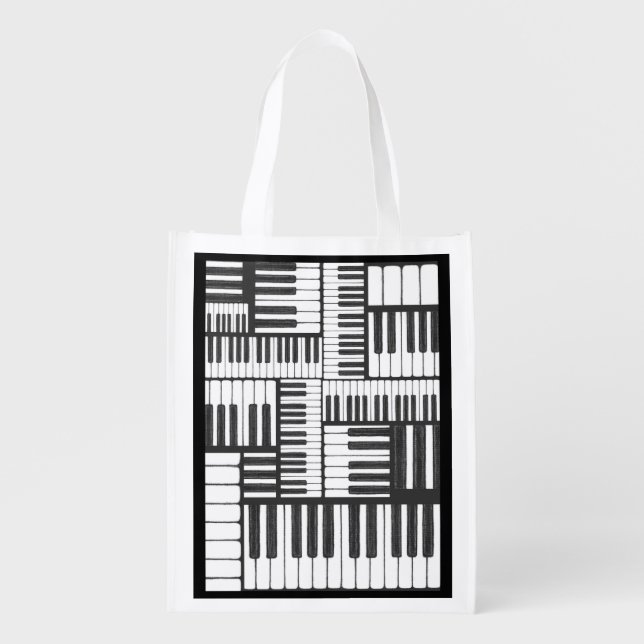Piano Keys Black and White Grocery Bag (Front)