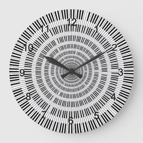 Piano Keys Black and White Large Clock