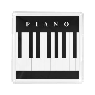 Piano Keys Black and White Music Themed Acrylic Tray