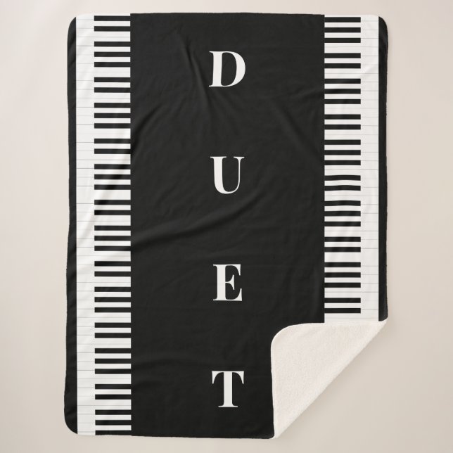 Piano Keys Black and White Music Themed Sherpa Blanket (Front)