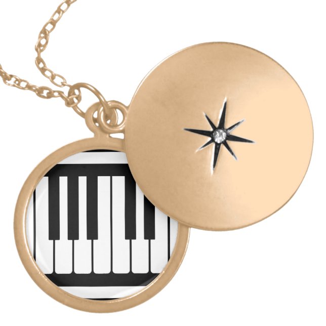 Piano Keys Black And White Pattern Gold Plated Necklace (Front)