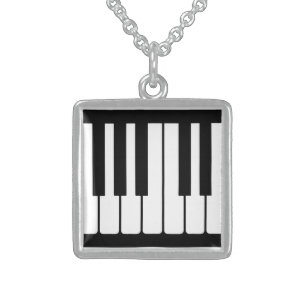 Piano Keys Black And White Pattern Sterling Silver Necklace