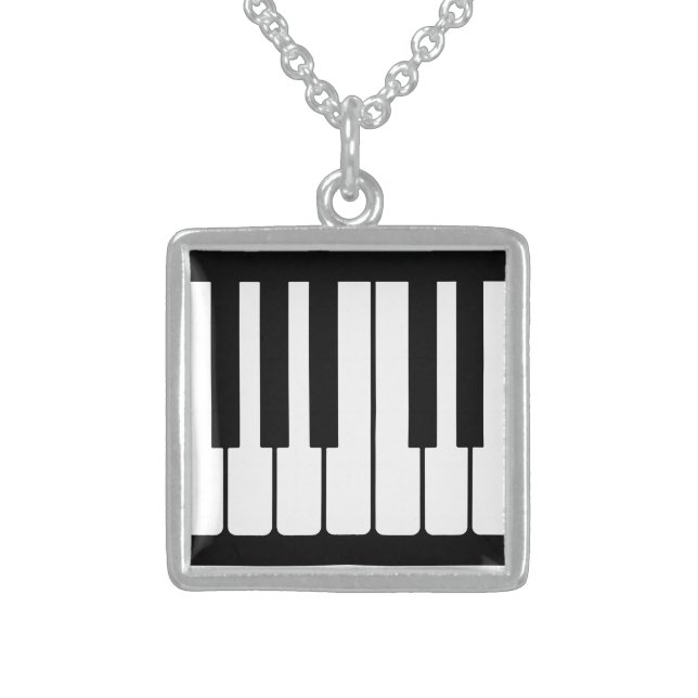 Piano Keys Black And White Pattern Sterling Silver Necklace (Front)