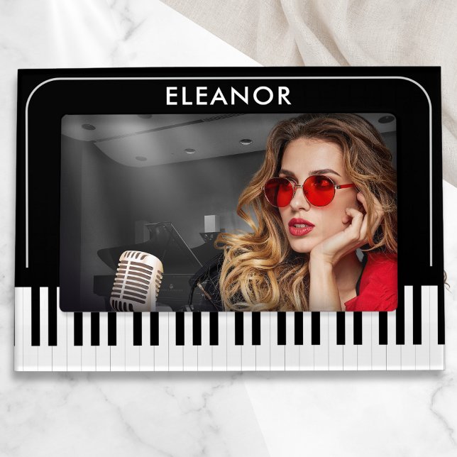 Piano Keys Black and White Photo Display Magnetic Frame (A stylish photo frame with black and white piano keyboard design, personalized with a name)