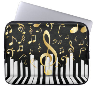 Piano keys black gold Music Note Laptop Sleeve
