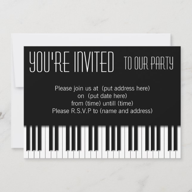 Piano Keys black white Invitation (Front)
