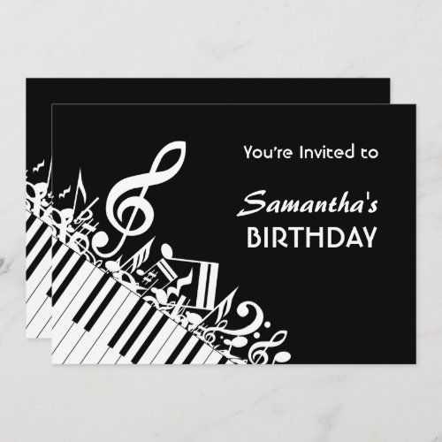 Piano Keys Black White Music Notes Birthday Party Invitation