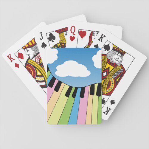 Piano Keys Blue Sky Clouds Playing Cards